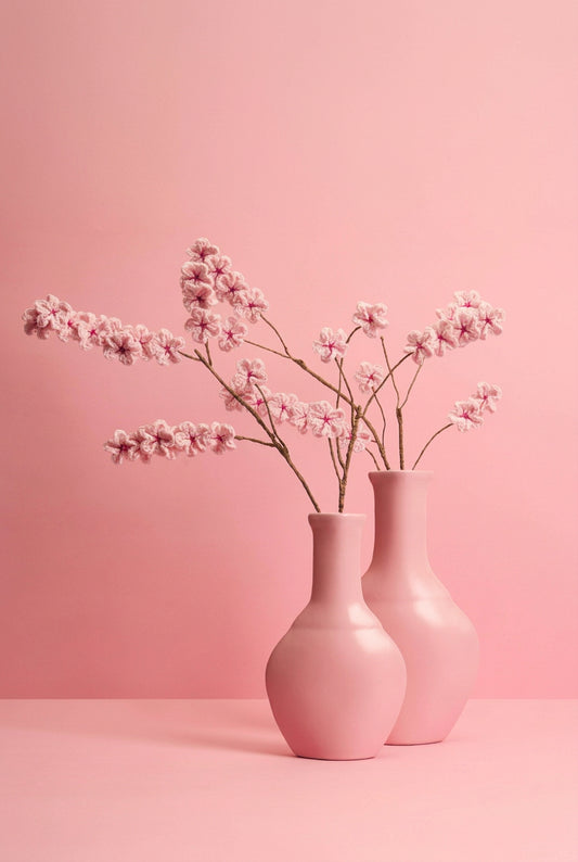 Crochet Cherry Blossoms in pink vase