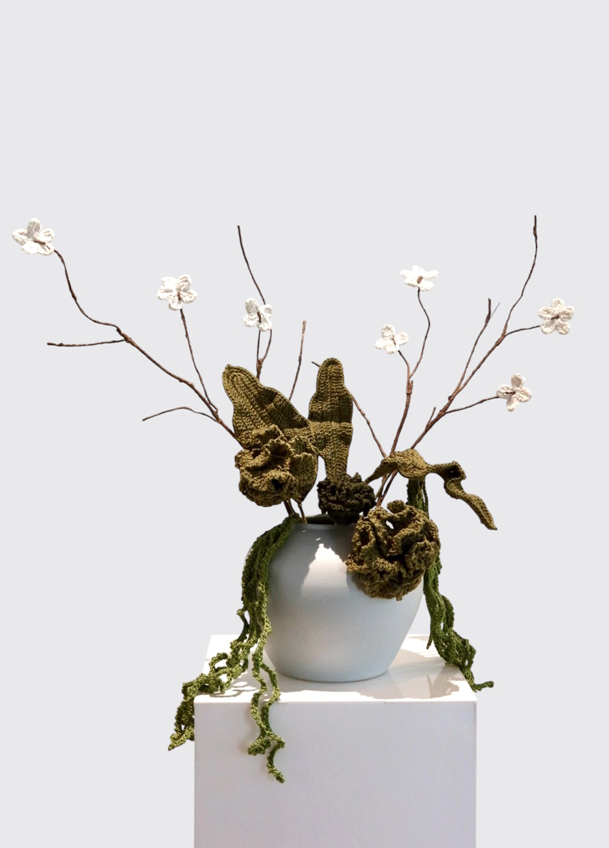 White Cherry Blossom Crochet Large Vase