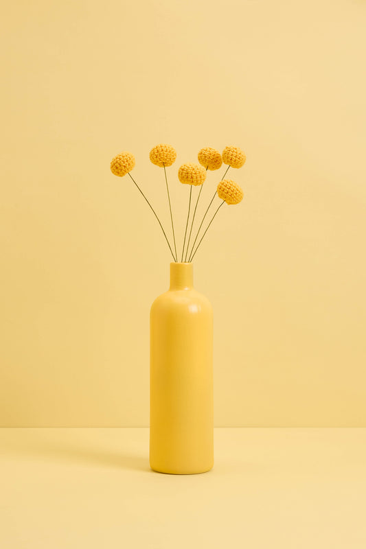 6 stem Yellow Craspedia in yellow vase